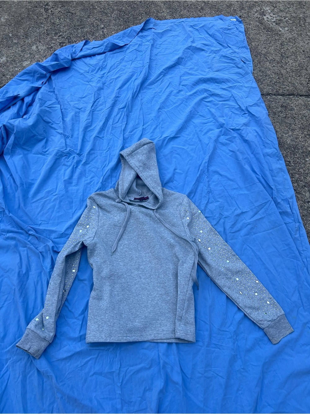 Girls' Gray Hoodie with Sparkle Sleeve Accents